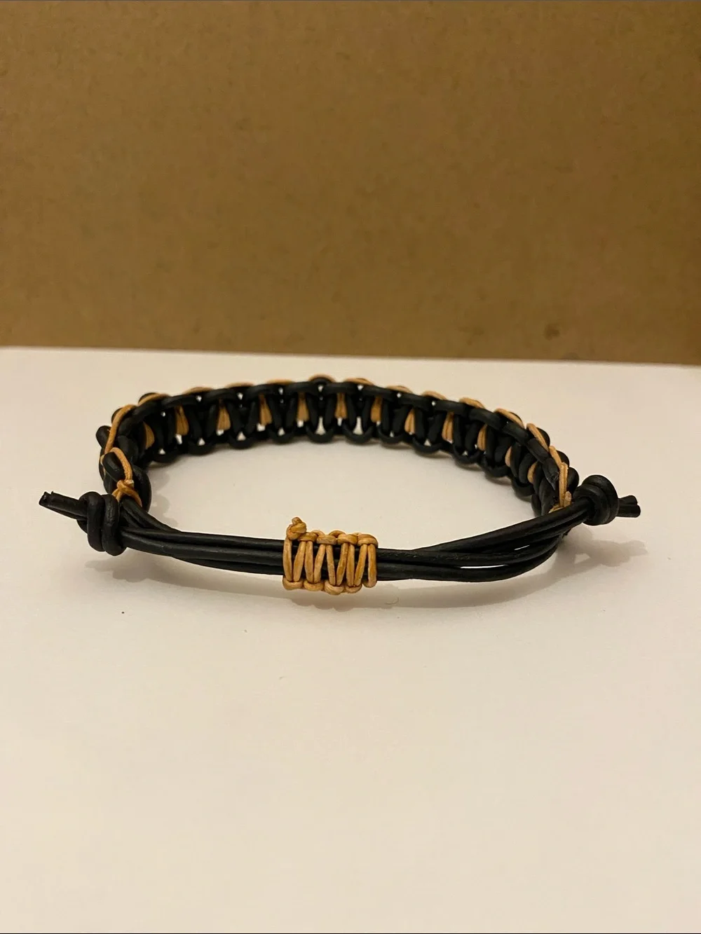 Black and Tan Woven Leather Men's Bracelet